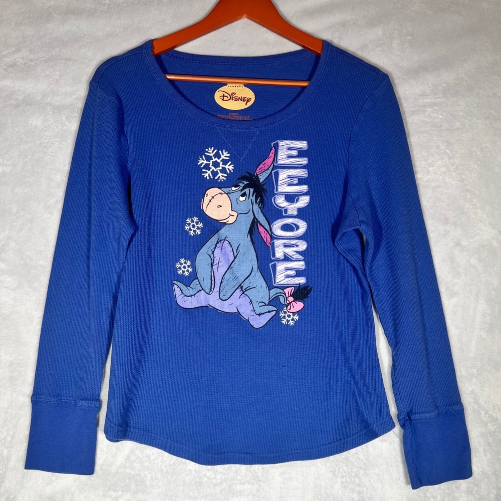 Disney Shirt Juniors Size XL‎ Eeyore Blue Waffle Knit Thermal Winnie the Pooh